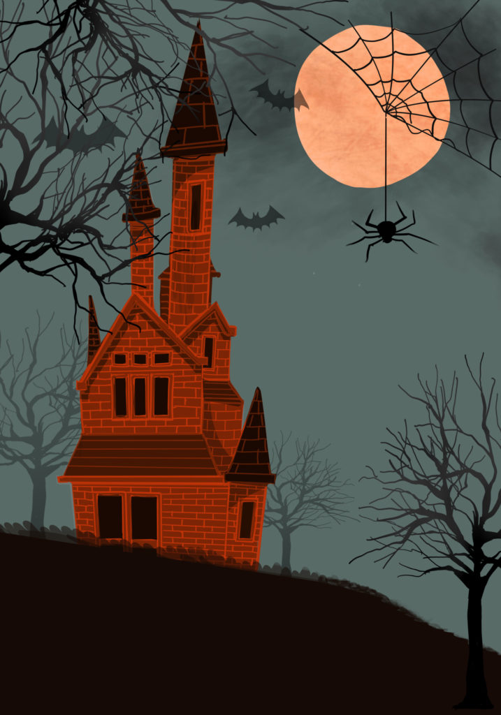 Illustration of a castle at night background for Halloween